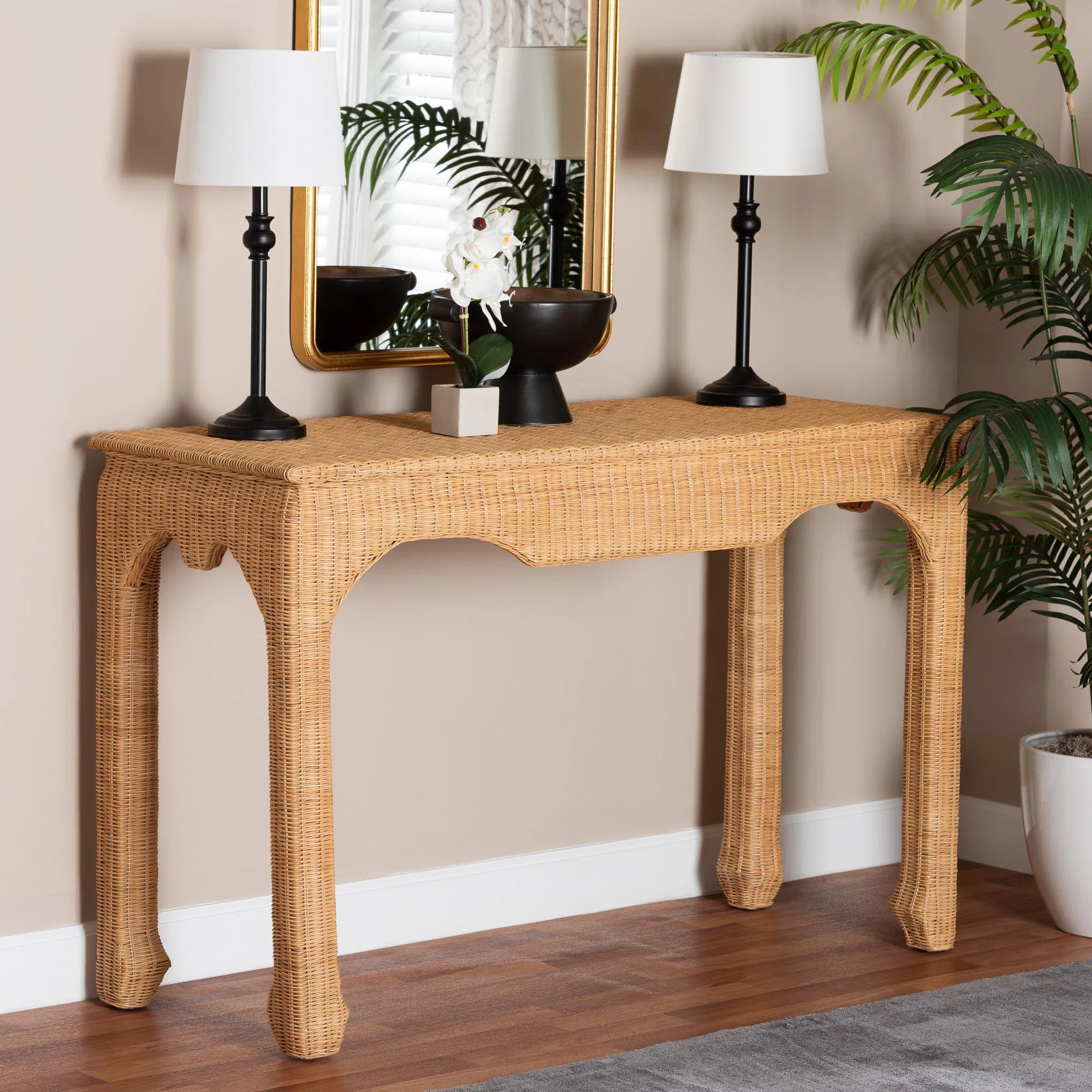 Bali & Pari Abena Handwoven Natural Rattan Console Table – Ming Style Wicker Accent Table Or So... | Wayfair North America