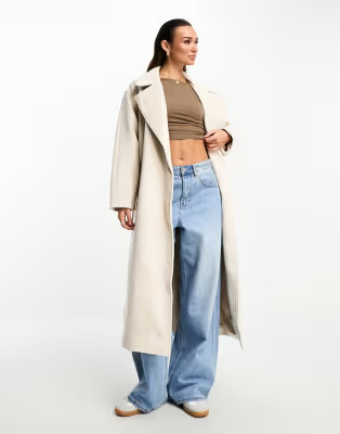 ASOS EDITION belted longline wool mix coat in cream | ASOS (Global)