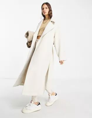 ASOS EDITION belted longline wool mix coat in cream | ASOS (Global)