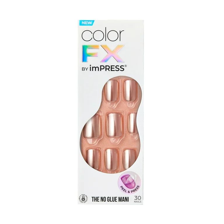 KISS imPRESS No Glue Needed Press On Nails, Color FX, Wanderlust, Pink, Short Squoval, 30 Count | Walmart (US)