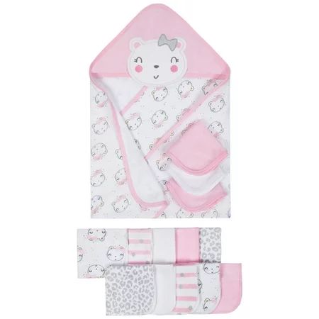 Terry Hooded Towels & Washcloths Bath Set, 14-piece (Baby Girls) | Walmart (US)