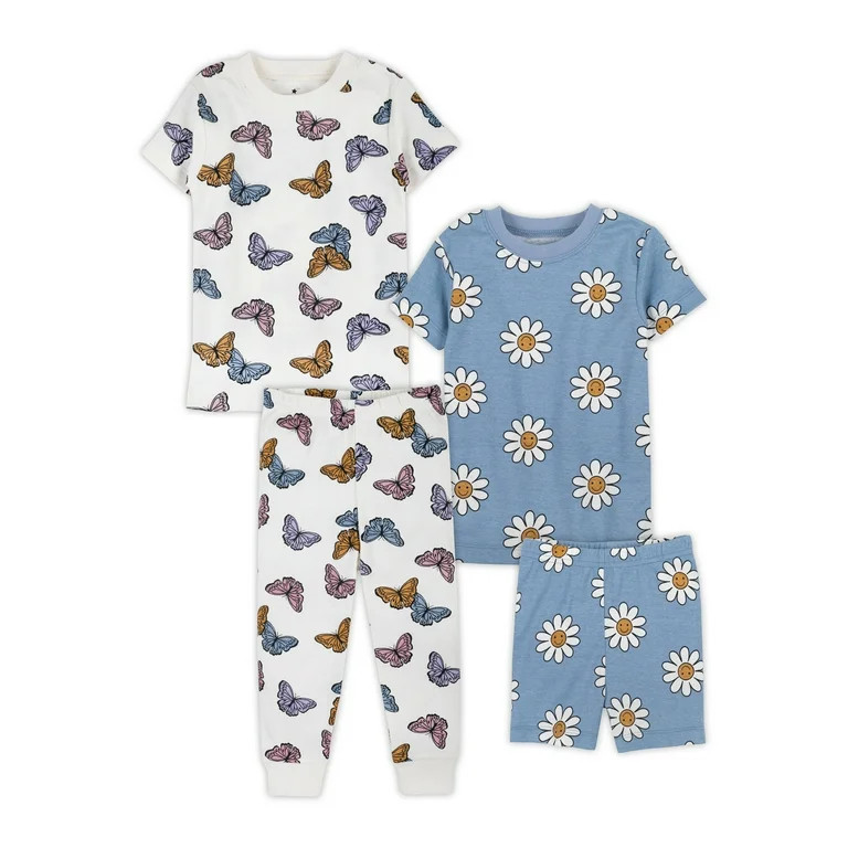 Little Star Organic Baby & Toddler Girls 4Pc Short Sleeve Snug Fit Sleepwear, Size 9 Months-5T | Walmart (US)