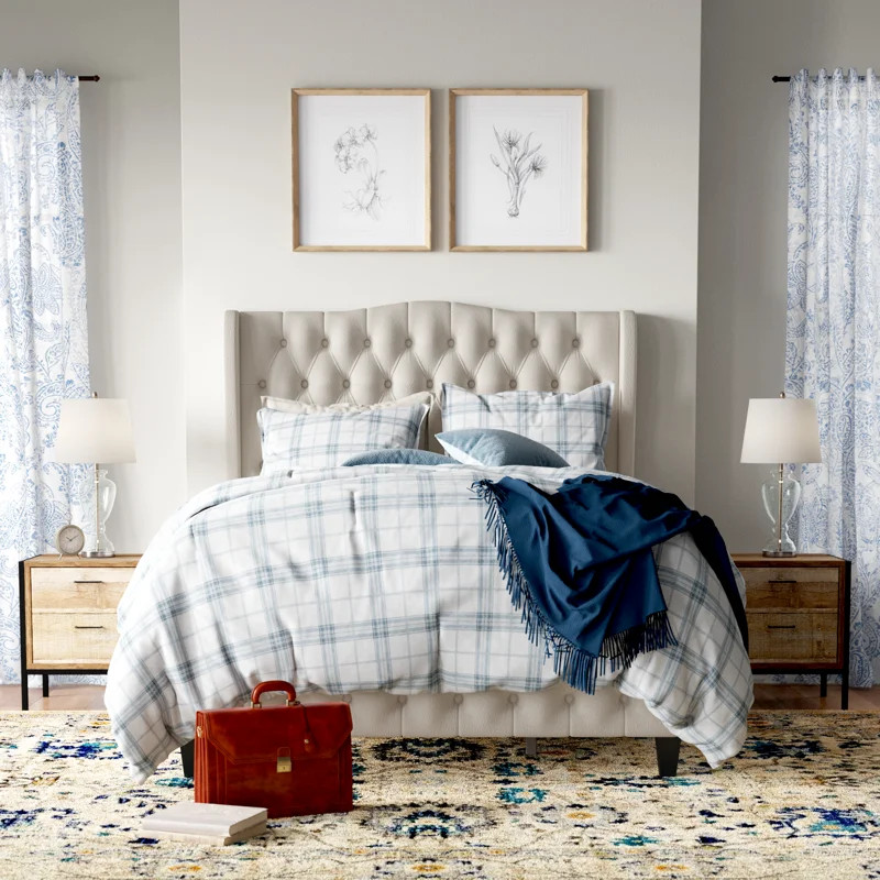 Vernita 54.3" Handmade Tufted Tall Bed Frame with Velvet Headboard, Tall Wing-Back Platform Bed | Wayfair North America