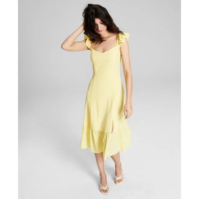 Now This Womens Ruffled Midi Dress Buttercup Yellow S | Walmart (US)