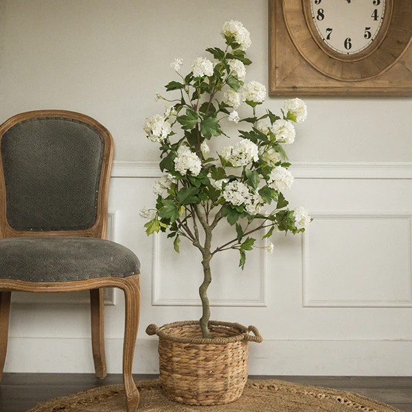 4-Foot Faux White Hydrangea Blossom Tree with Ceramic Pot - Default Title - Decor Steals | Decor Steals