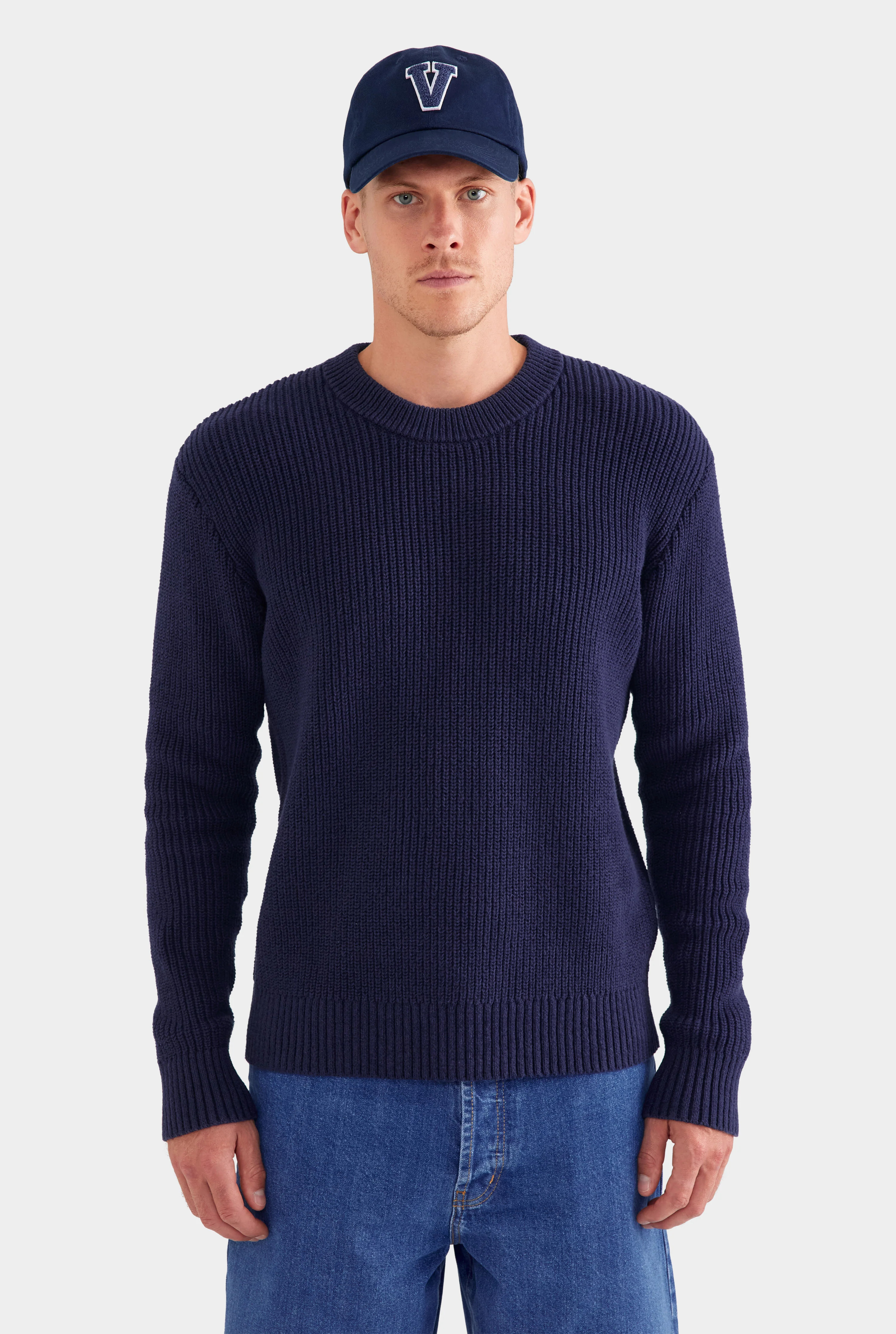 Mens Relaxed Cotton Knit Sweater Navy | Venroy | Venroy AU