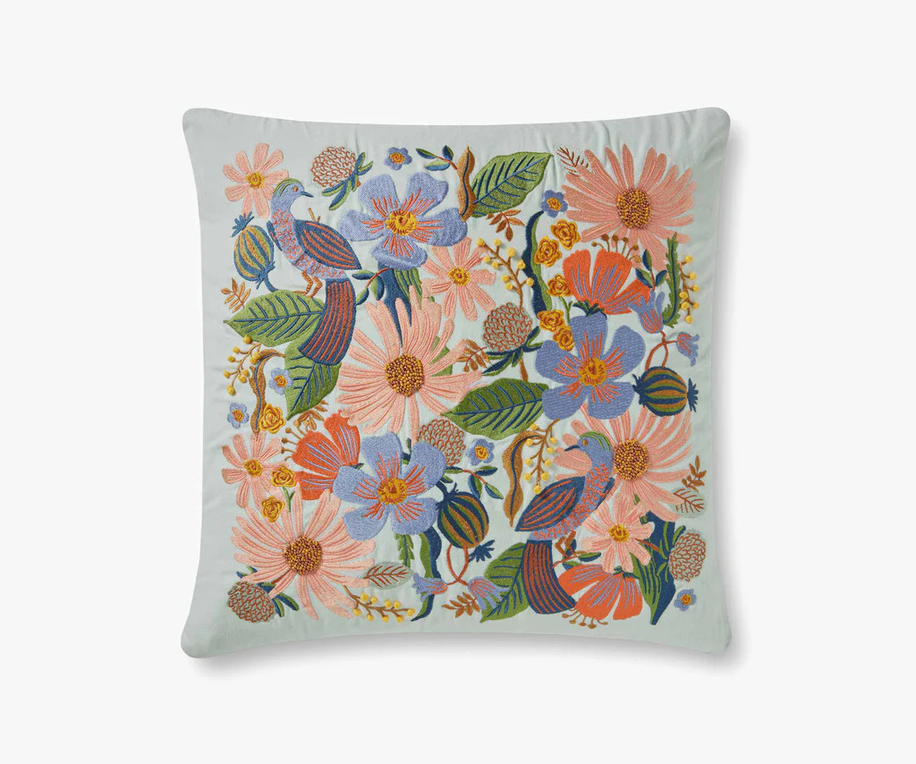 Dovecote Embroidered Pillow - Mint | Rifle Paper Co.