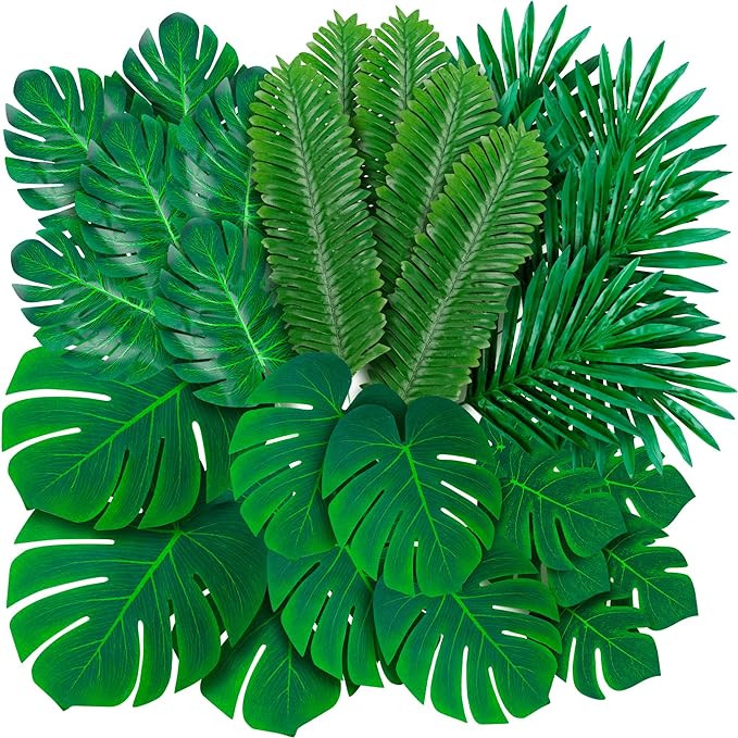108 Pack Palm Leaves Artificial Tropical Monstera - 6 Kinds Large Small Green Fake Palm Leaf with... | Amazon (US)
