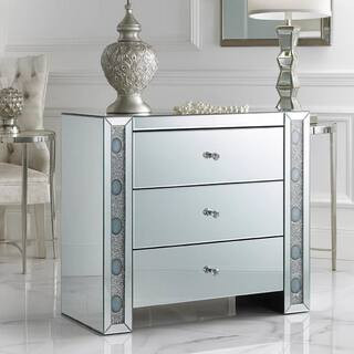 36 in. Silver Standard Rectangle Mirrored Console Table with 3-Drawers | The Home Depot