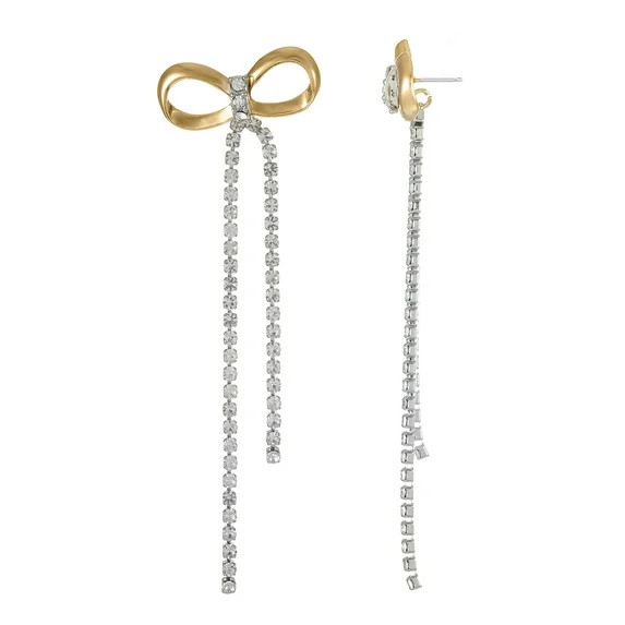 Time and Tru Mixed Metal Crystal Bow Earrings, 1 Pair | Walmart (US)
