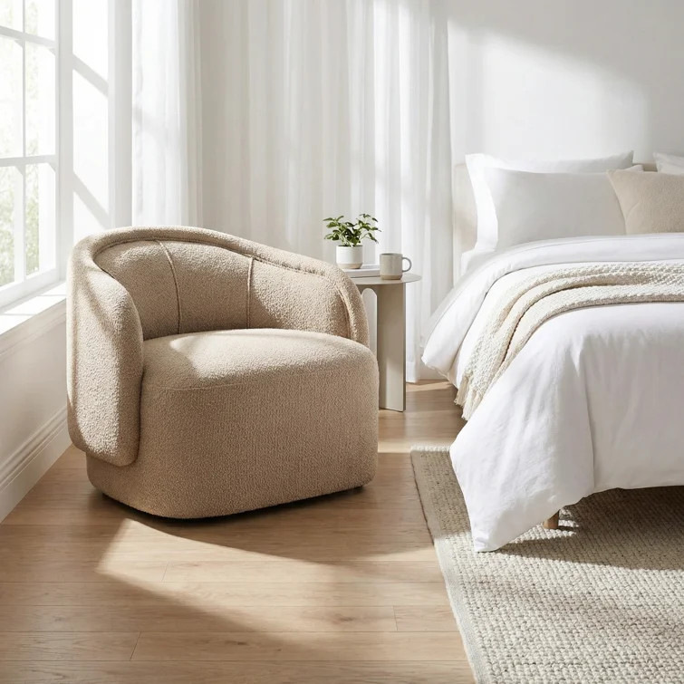 Modern Curved Accent Chair with Plush Boucle Upholstery and Ergonomic Design for Living Room, Bed... | Wayfair North America