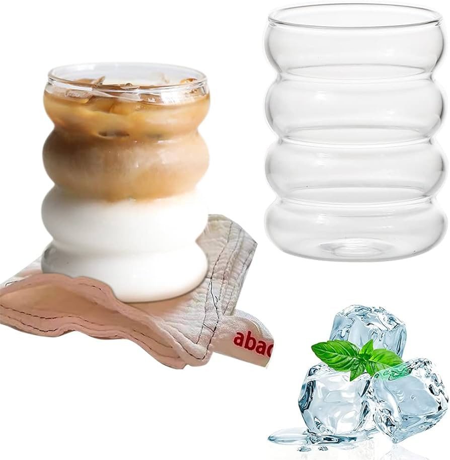 2 Pcs Creative Glass Cups Cute Ripple Shaped Vintage Drinking Glasses Ribbed Glassware Clear Aest... | Amazon (US)