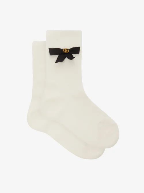 Gucci - GG Bow-embellished Cotton-blend Socks - Womens - White | Matches (US)