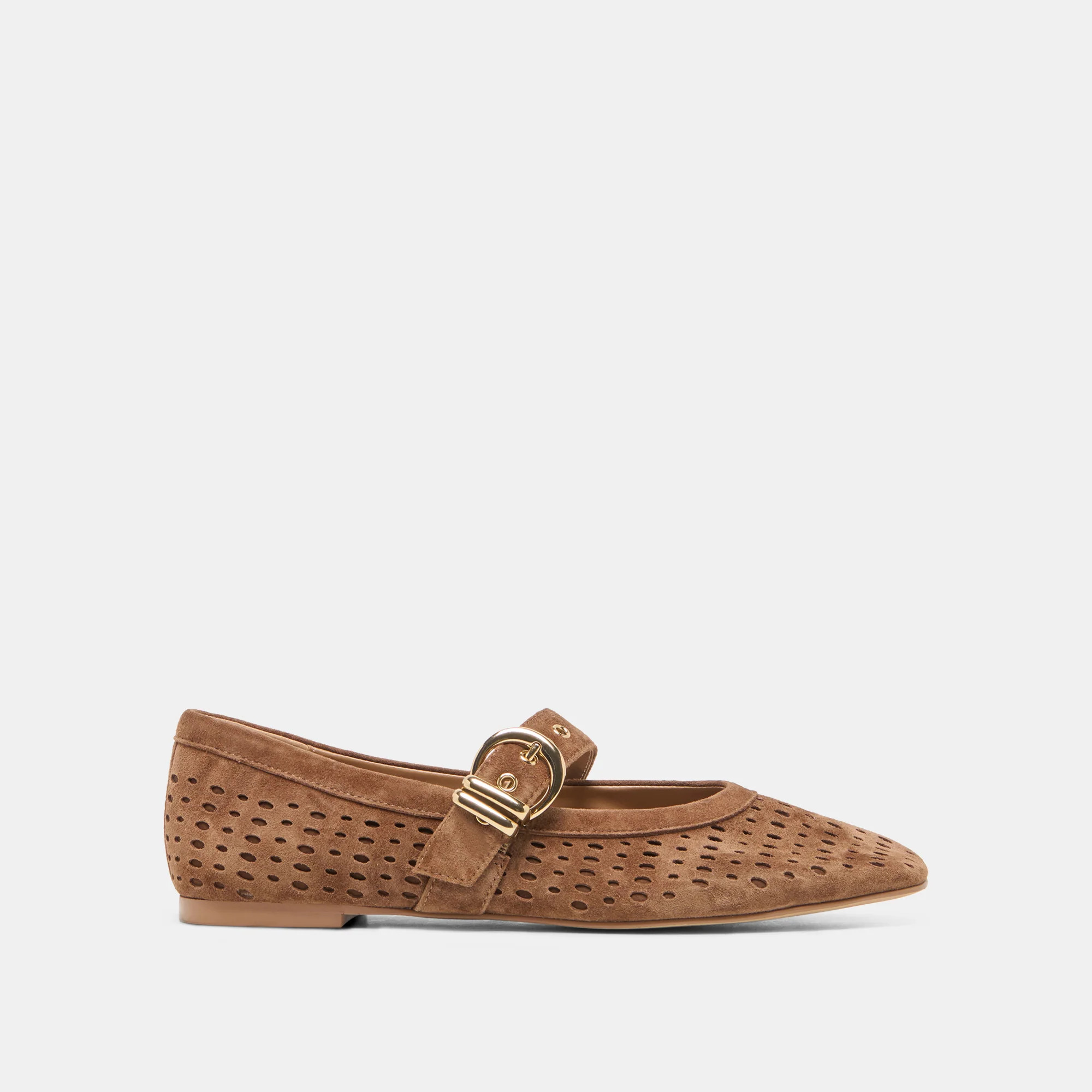 MIKELA Cocoa Perforated Suede Mary-Jane Ballet Flats | Dolce Vita | DolceVita.com