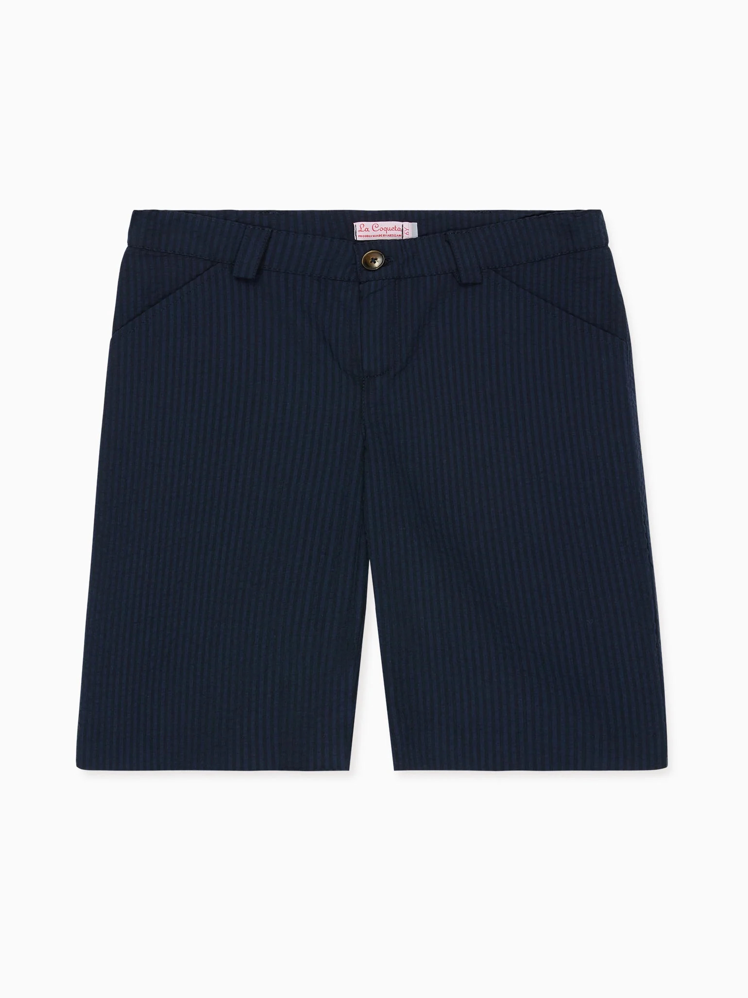 Navy Seersucker Bocusi Boy Chino Shorts | La Coqueta (US)