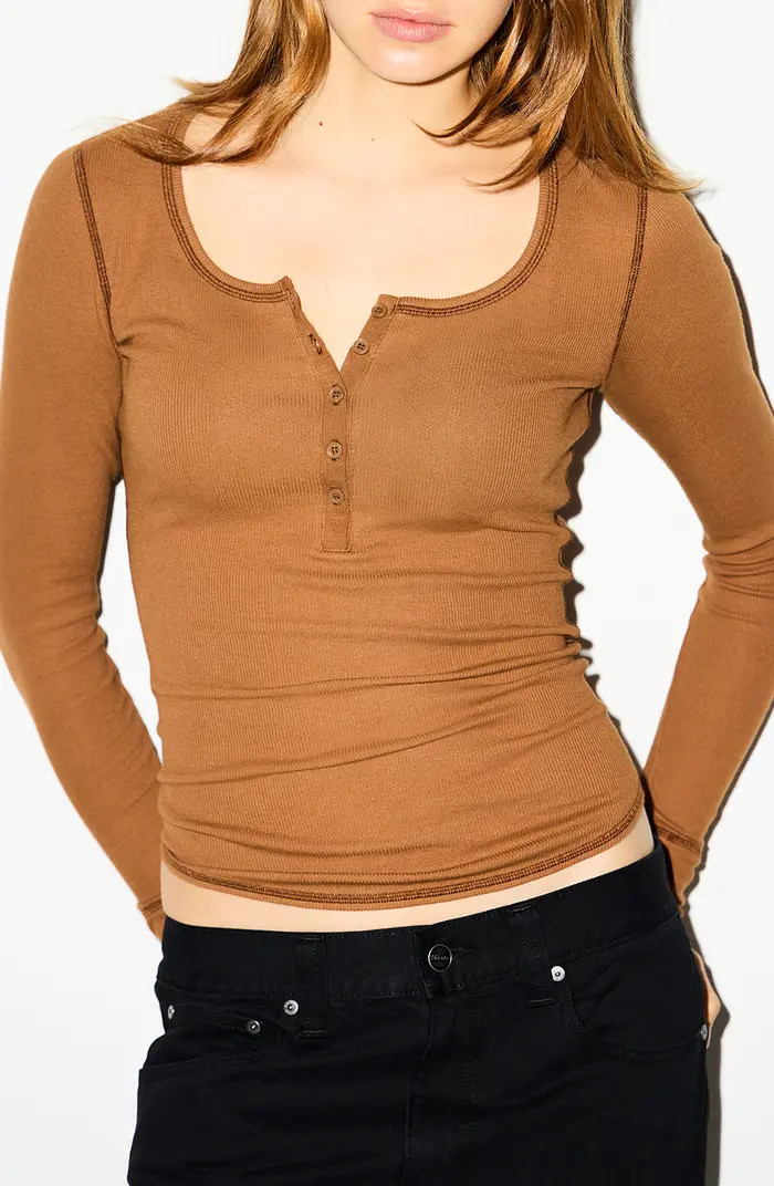 SKIMS Cotton RIb Scoop Neck Henley | Nordstrom | Nordstrom