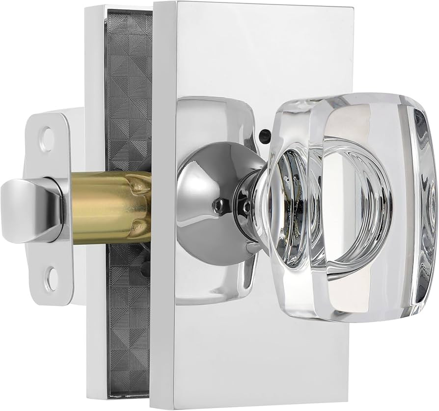 Polished Chrome Glass Crystal Door Knobs Interior with Lock, Modern Crystal Glass Privacy Door Kn... | Amazon (US)