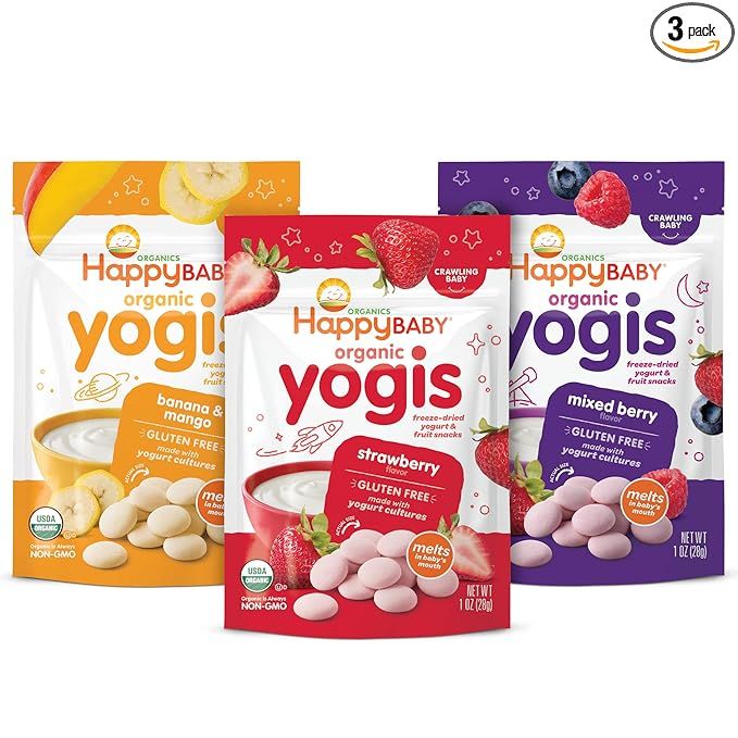 Happy Baby Organics Yogis Freeze-Dried Yogurt & Fruit Snacks, 3 Flavor Variety Pack, 1 Ounce (Pac... | Amazon (US)
