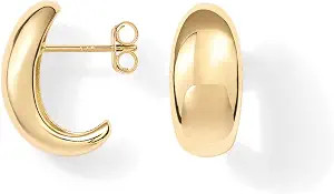 PAVOI 14K Gold Plated 925 Sterling Silver Post Huggie Earrings | Gold Dome Huggie Hoop Earrings f... | Amazon (US)