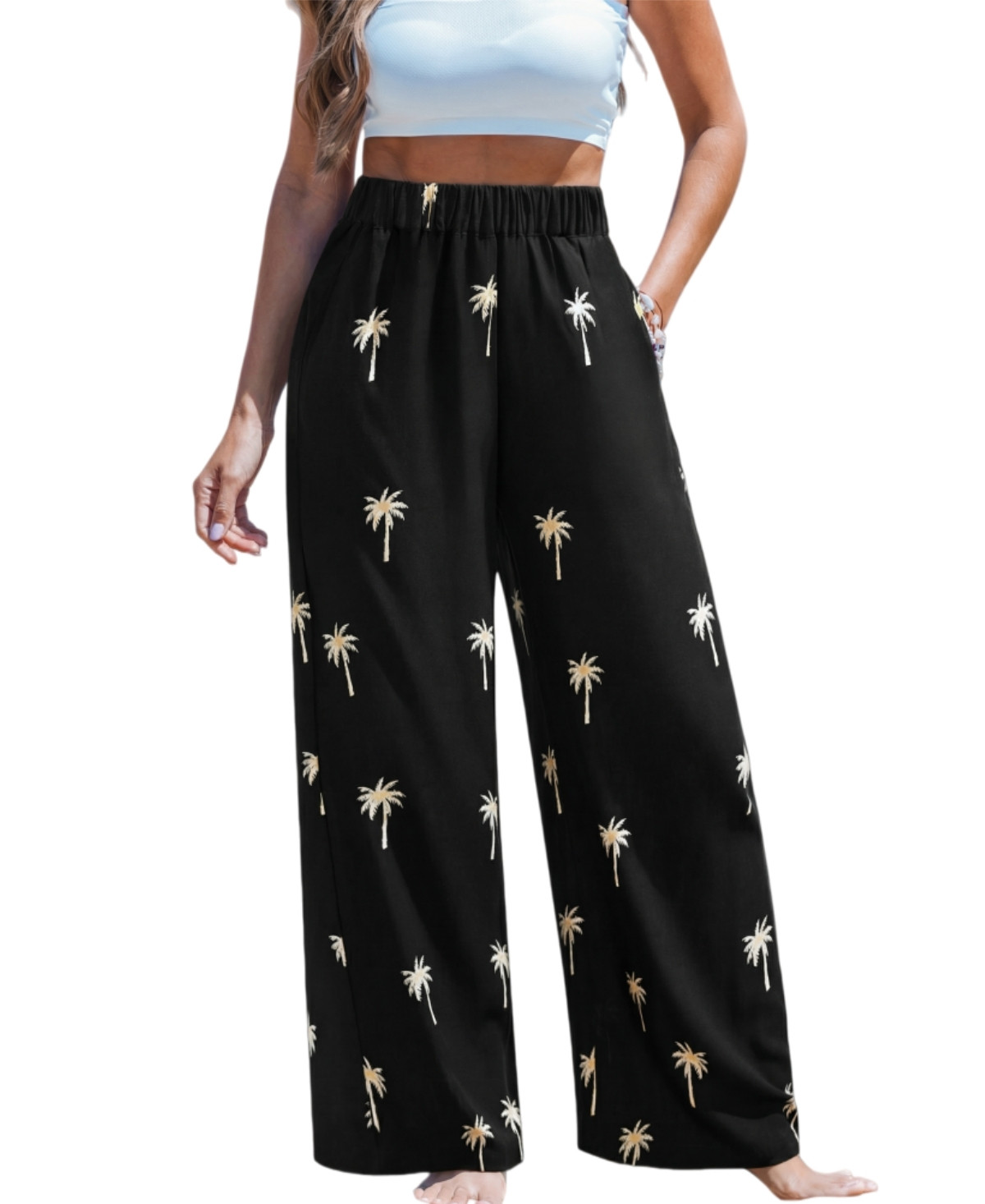 Cupshe Women's Late Night Call Tropical Pants - Black | Macy's