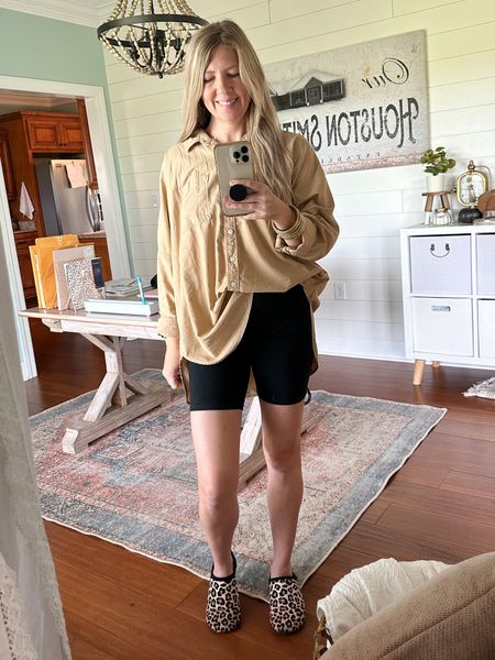 Cozy outfit for getting all the work done around the house! Today I’m decorating for fall! Biker shorts are a medium, shirt is a small. #falloutfit #transitiontofall #cozyoutfit 

#LTKsalealert #LTKover40 #LTKSeasonal