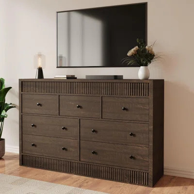 Fluted 6 Drawer Dresser, 47" Wide 6 Chest of Drawers with Double Waveform Fluted Panel, Wooden Storage Cabinet for Bedroom Living Room Nursery | Wayfair North America
