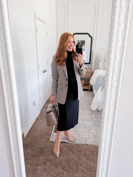 Sweater dress for work🍂🤎 I love this turtleneck sweater dress for work! I styled it with a blazer but you could wear it with a light jacket or by itself!

Dress is on sale! // workwear // fall outfit // plaid blazer

#LTKworkwear #LTKSeasonal #LTKbump