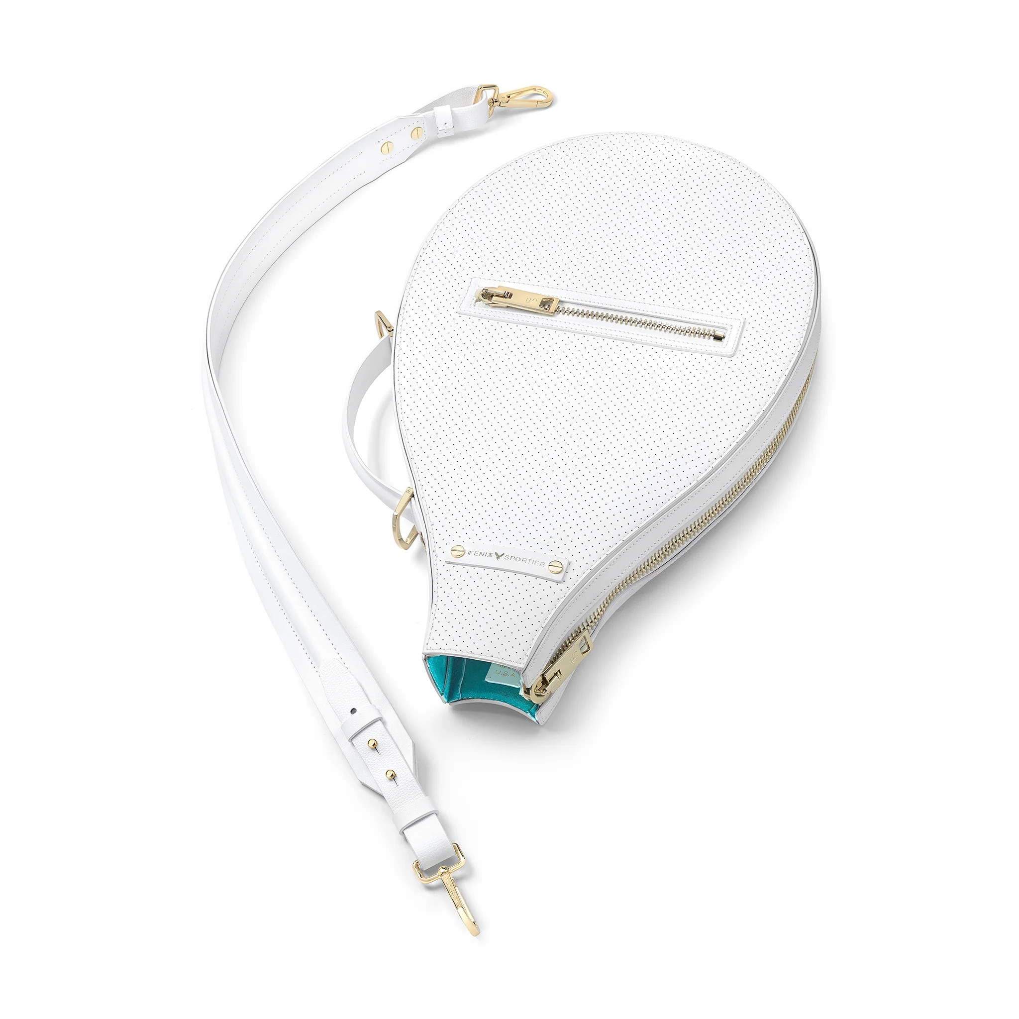 Billie Bag Leather Tennis Racket Bag (White/Gold) | Fenix Sportier
