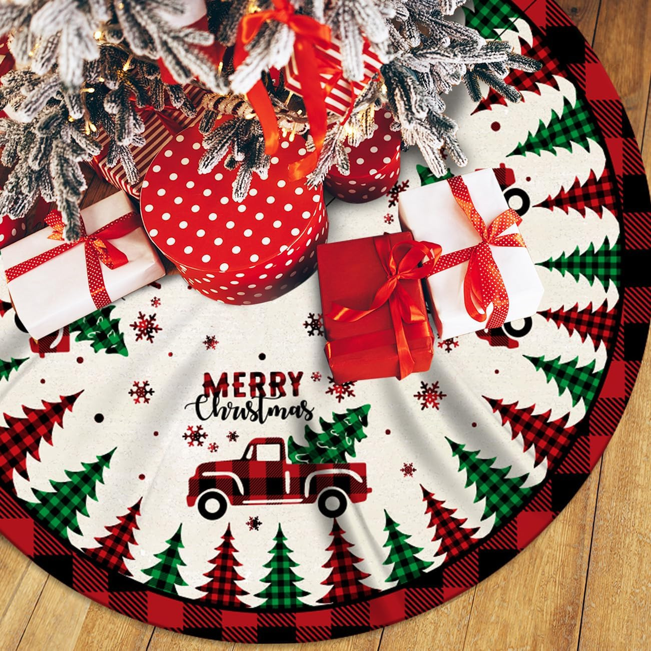 Christmas Tree Skirt Red Buffalo Plaid Xmas Tree Skirts Mat 48 Inches | Amazon (US)