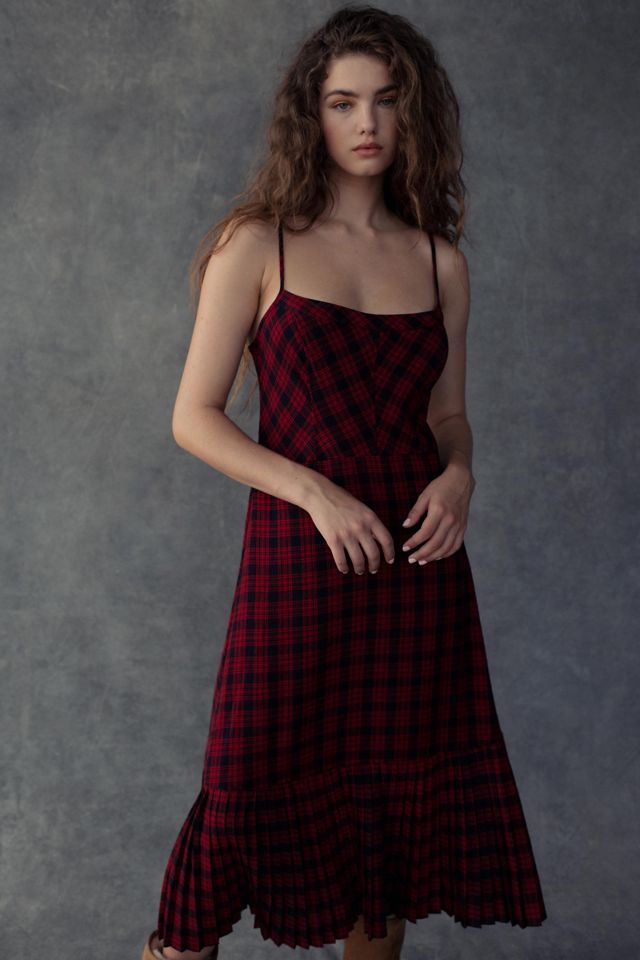UO Waldorf Plaid Pleated Midi Dress | Urban Outfitters (US and RoW)