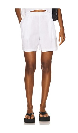 Lightweight Linen Elastic Short in White | Revolve Clothing (Global)
