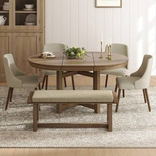6-Piece Clara Beige Versatile Solid Wood Frame Dining Sets Top | The Home Depot