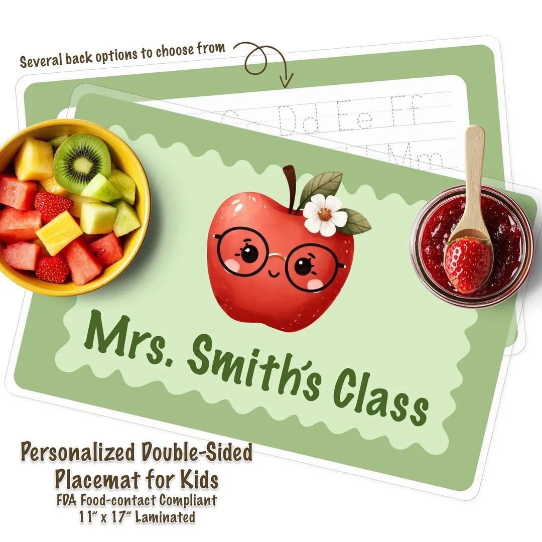 🍎✏️ Teacher Gift Alert! Make mealtime and activities in the classroom a breeze (and super cute!) with these personalized double-sided placemats! 🤩⁣
⁣
Swipe to see how adorable the front is, customized with the teacher's name, like "Mrs. Smith's Class". The back is where the real magic happens – you can choose from several fun activity options to keep little hands busy and learning! 📝 The one pictured features alphabet tracing!⁣
⁣
These 11"x17" laminated placemats are FDA food-contact compliant, making them perfect for snack time, lunch, or even messy art projects. They are so easy to wipe clean! 🧽⁣
⁣
This is the ultimate practical and personalized gift for your favorite educator.⁣
⁣
👉 Tap the link in my bio to shop these personalized teacher placemats in my Etsy shop!⁣
⁣
#LTKkids #LTKfamily #LTKteachers #TeacherGift #ClassroomDecor #PersonalizedPlacemat #KidsActivities #ClassroomOrganization #EtsyFinds #BackToSchool #TeacherAppreciation

#LTKKids #LTKmomlife #LTKstorytime