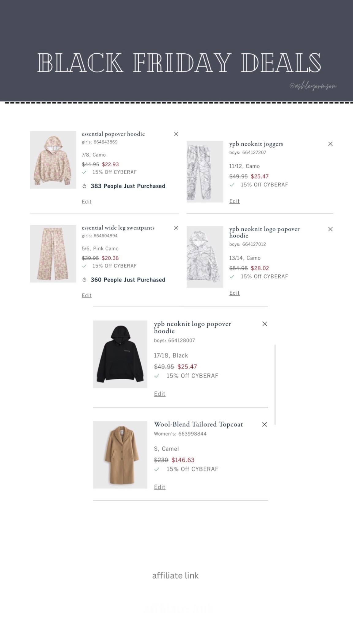 In my cart at Abercrombie. Kids is 40% off + 15% off with code CYBERAF

#LTKSaleAlert #LTKKids #LTKCyberWeek