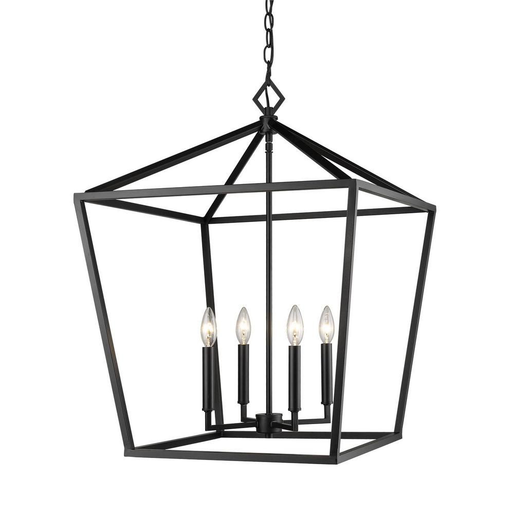 3254-MB 4-Light 20 in. Wide Taper Candle Matte Black Pendant | The Home Depot