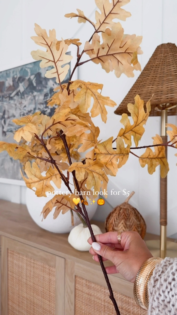 Aren’t these faux oak branches amazing! 🍂 I have 3 in my vase and I love how they spill out naturally, they are easy to bend and reshape, & only $5 a stem! @target 

save + share for fall inspo on a budget 💛
#target #targetfinds #falldecor #fallstyle #boujieonabudget #fauxflorals #affordablehomedecor 

#LTKFindsUnder50 #LTKHome #LTKSeasonal