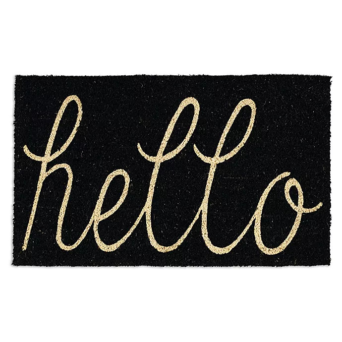 Design Imports Hello 18" x 30" Coir Door Mat in Black | Bed Bath & Beyond