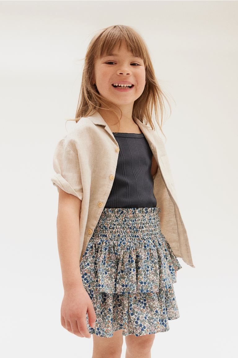 Flounced Muslin Skirt - Blue/floral - Kids | H&M US | H&M (US + CA)