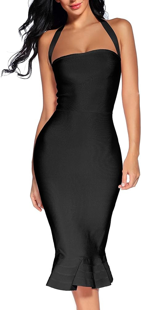houstil Women's V Neck Halter Fishtail Bandage Bodycon Dress Party | Amazon (US)