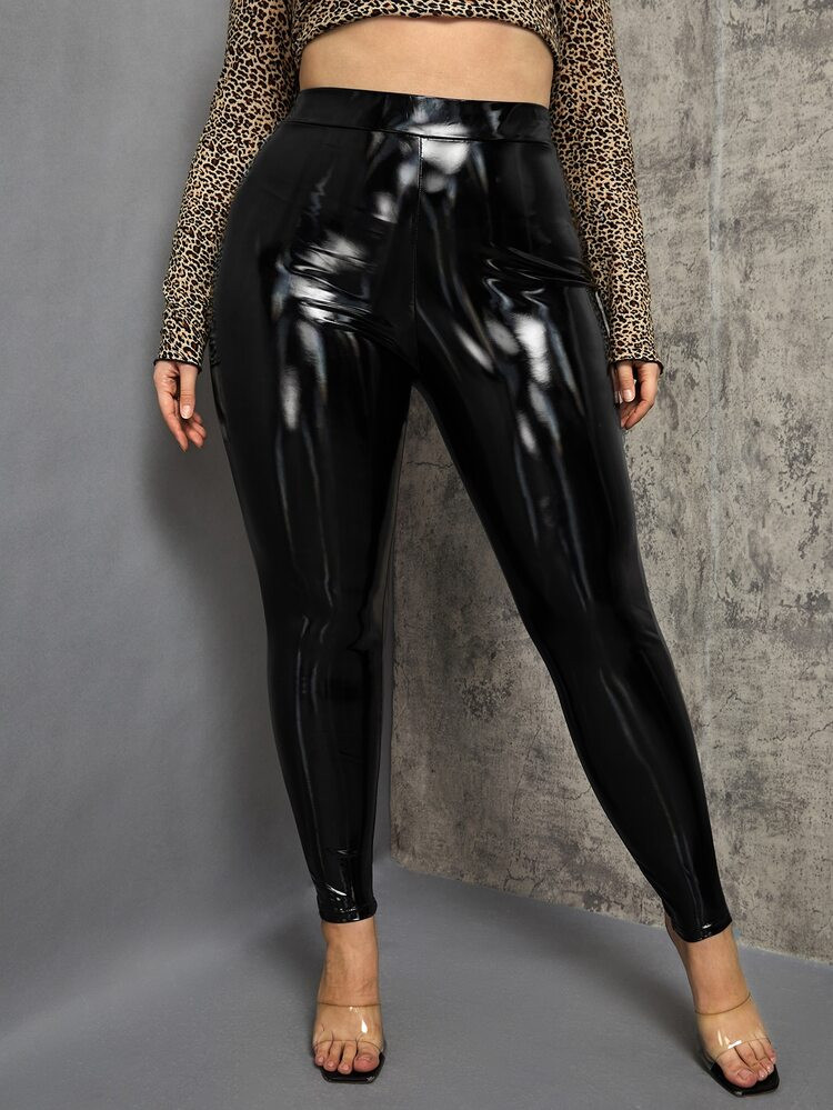 Plus High Waist PU Leggings | SHEIN