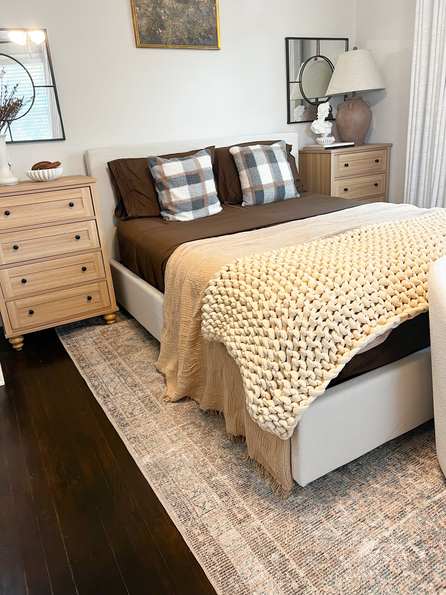 Warm brown sheets - use code “mellanni145” for $$ off. The nightstands are sold out but I’ve added similar options! 

#LTKsalealert #LTKhome #LTKstyletip