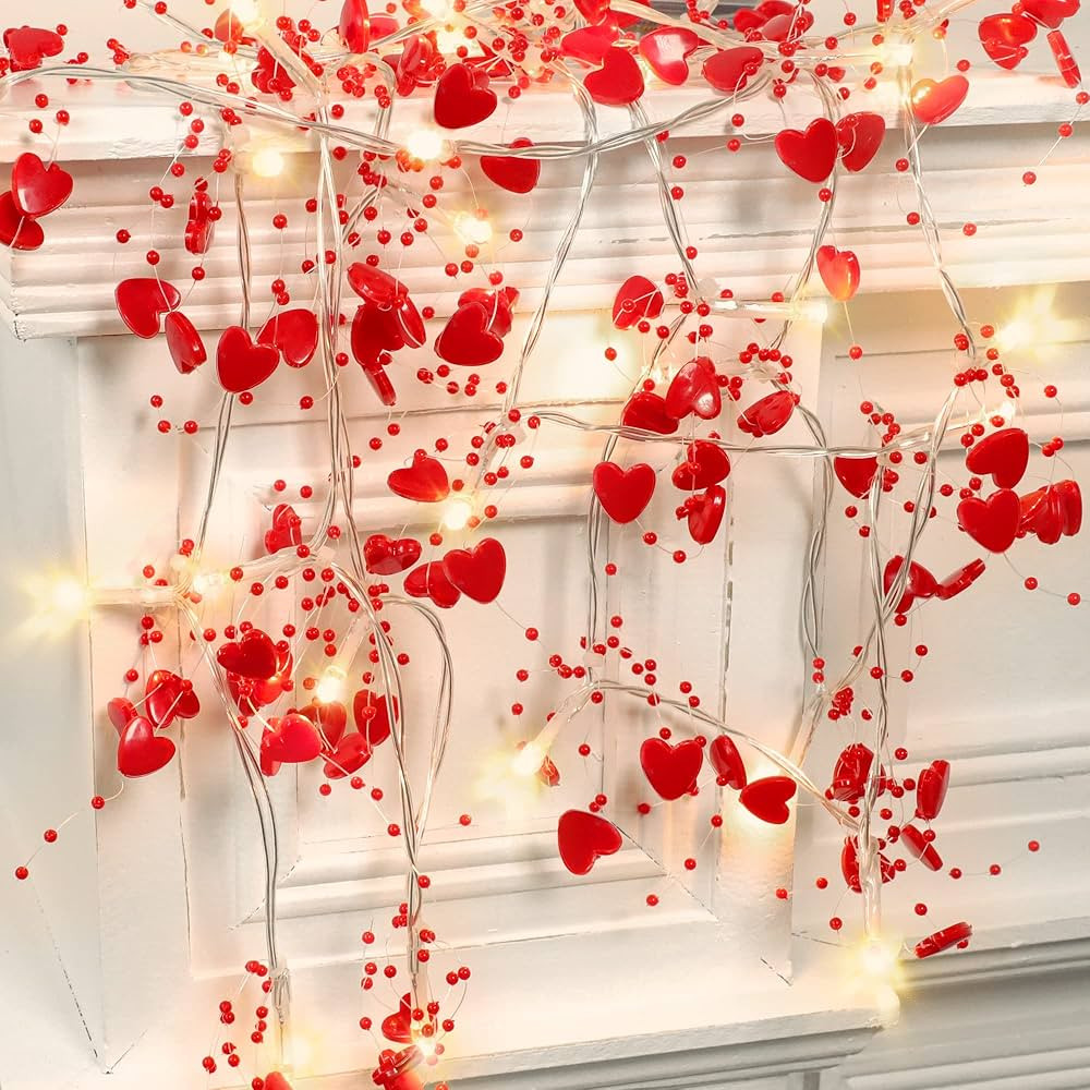 Valentines Day Decor 10FT 30 LED Valentines Day Garland with Lights Red Heart Lights String Batte... | Amazon (US)