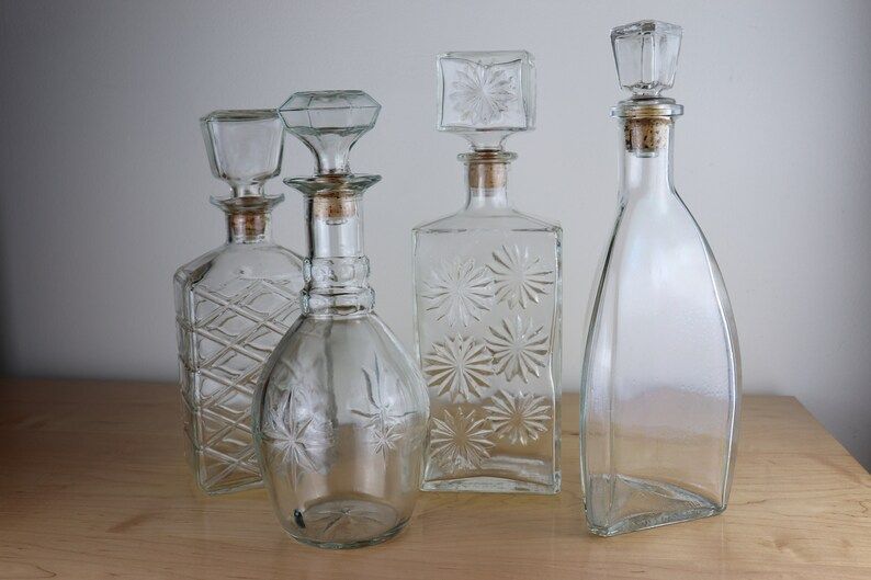 CHOICE:  Vintage Clear Glass Wine Decanters with Cork Top and | Etsy | Etsy (US)