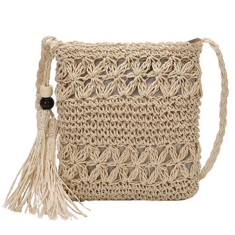 Women Flap Shoulder Hollow Out Crossbody Bag Tassel Handbag Straw Beach Casual Holiday Bag - Walm... | Walmart (US)