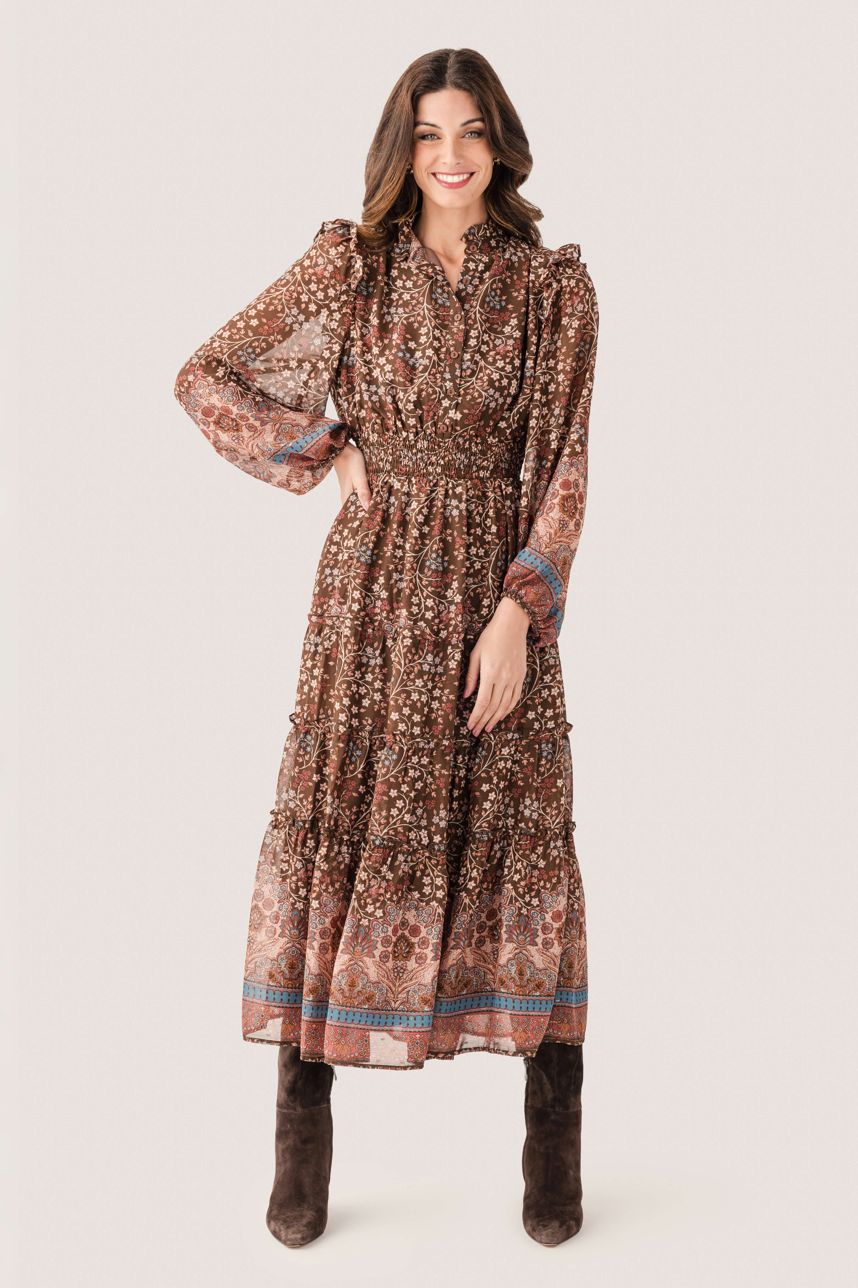 Fate Border Print Lurex Detail Tiered Maxi Dress | Social Threads