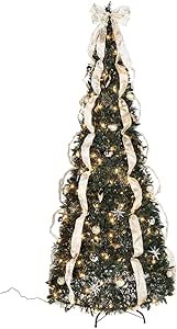 7' Silver & Gold Pull-Up Christmas Tree, Pre-Lit and Fully Decorated, Collapses for Easy Storage | Amazon (US)