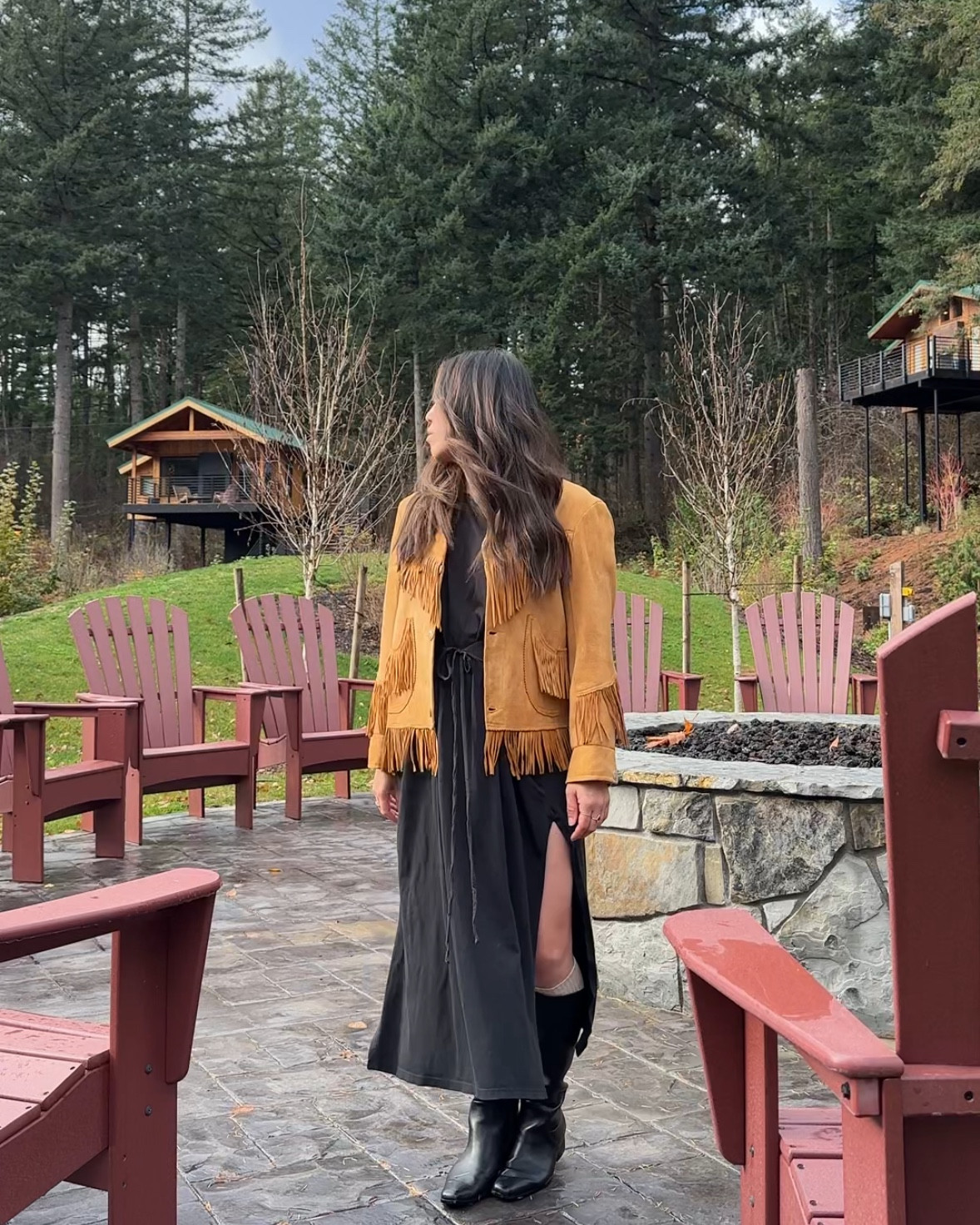 Leather jacket tassels suede western vintage style lodge cabin winter style elevated casual  