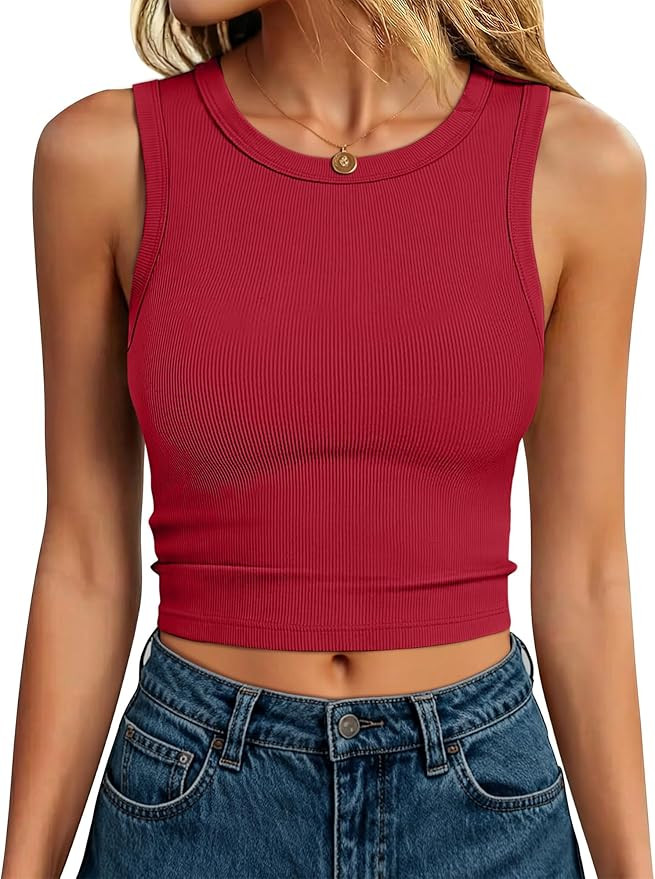 ANRABESS Womens Crop Tank Tops High Neck Sleeveless Ribbed Knit Slim Fit Shirts 2026 Summer Casua... | Amazon (US)
