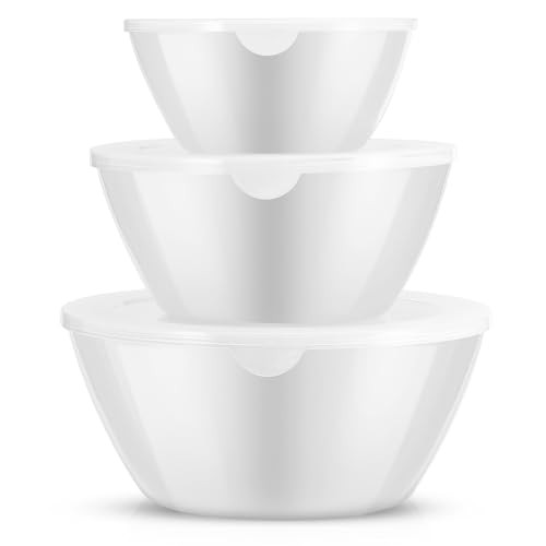 Wehome Mixing Bowls with Lids Set，Plastic Mixing Bowls for Kitchen Preparing，Serving and Storing，Set of 3-Includes 3 Bowls and 3 Lids，BPA-FREE Neat Nesting Bowls with Sealing Lids (White) | Amazon (US)
