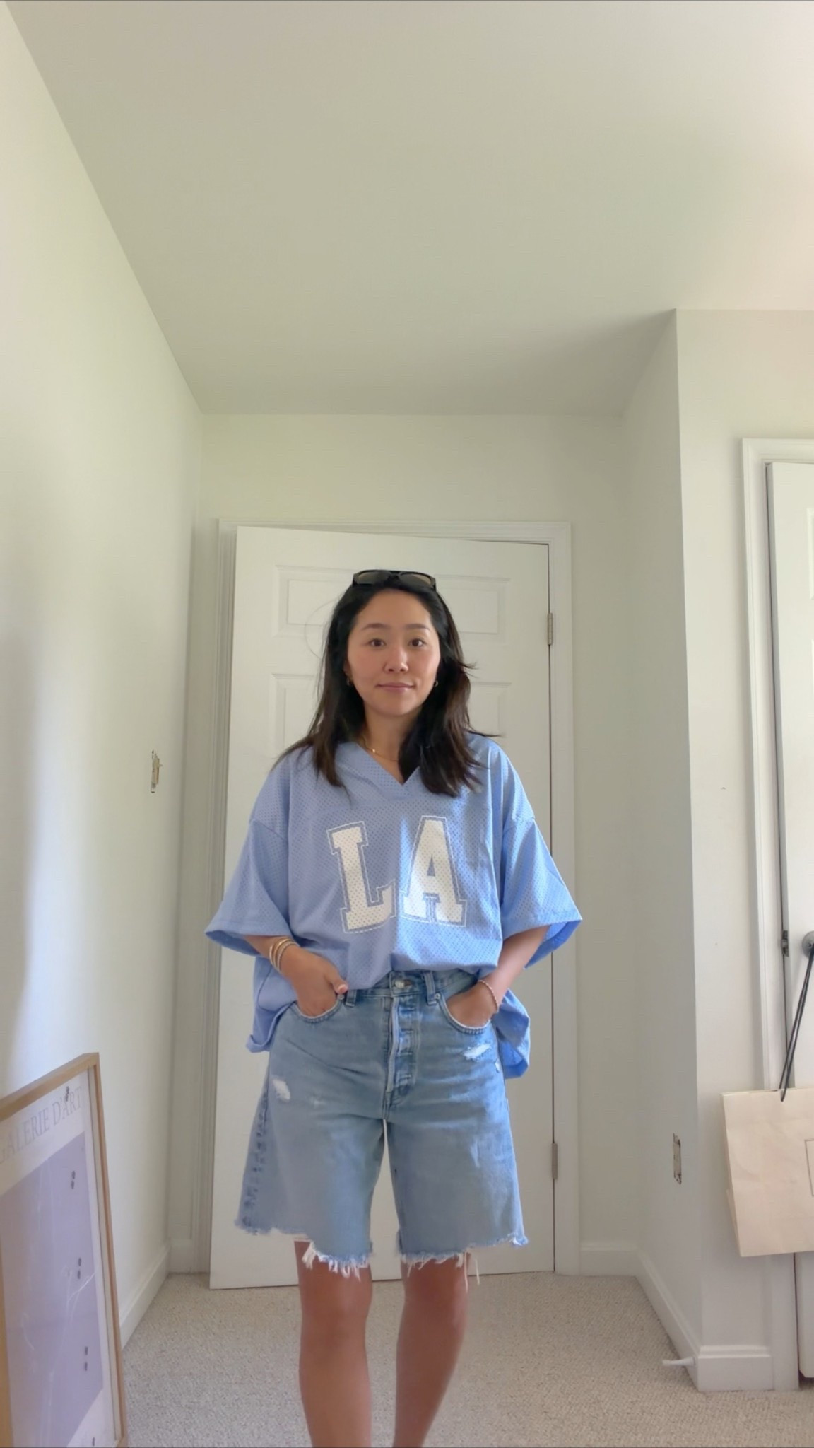 Wearing my normal size in the shorts (24)
Sized up to XXL in the shirt 
Wearing Y4 in the jelly shoes (normally women’s 6.5)